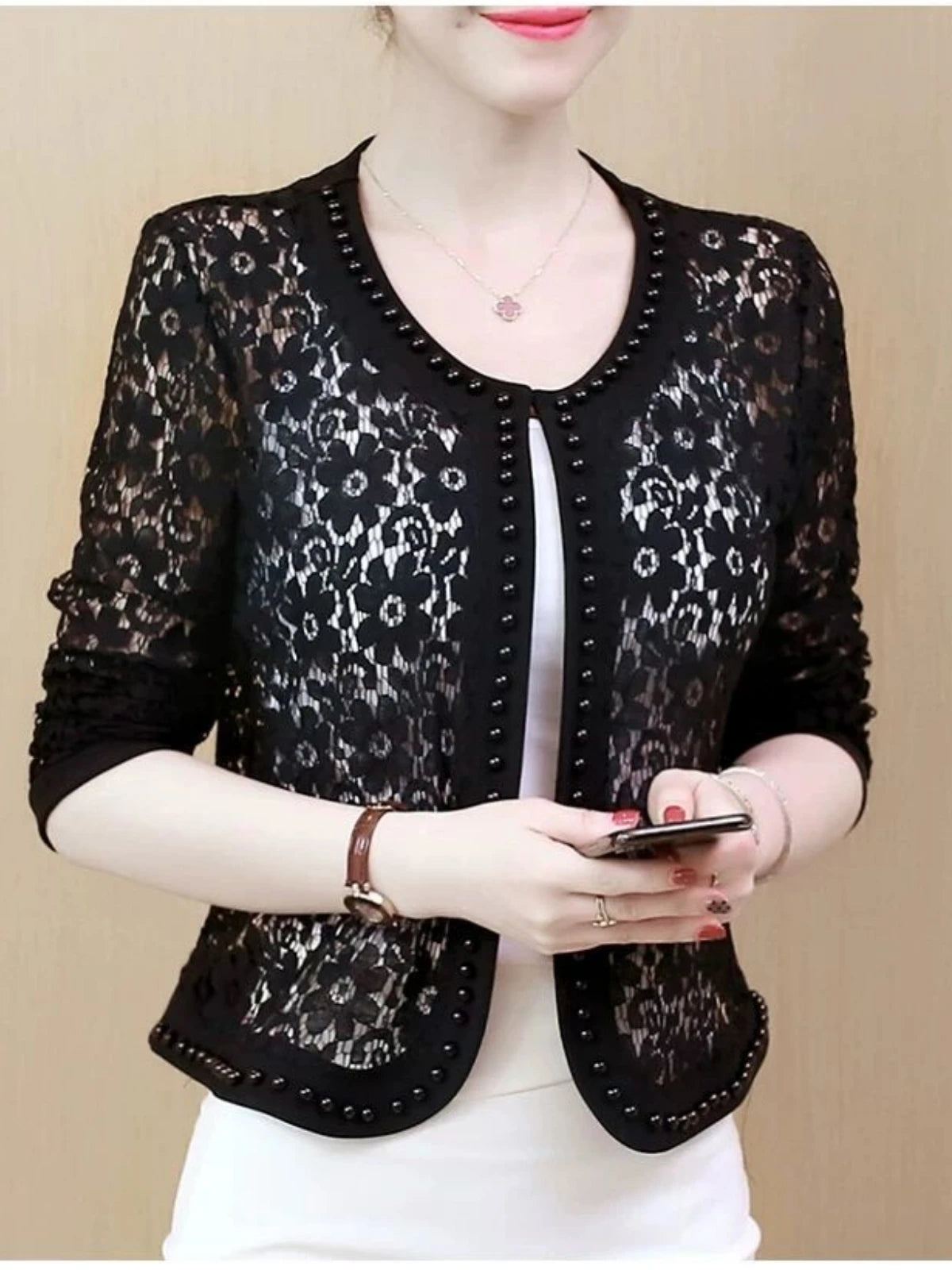 Veste courte en dentelle femme — Cardigan léger printemps-été