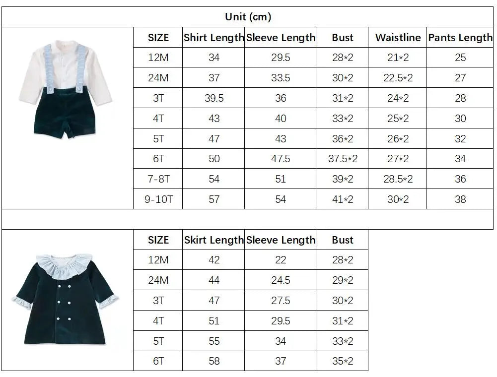 Children's Boutique Clothing Toddler Boys Green Velvet Strap Shorts Suits Cotton Long Sleeve Shirts Siblings Baptism Eid Dresses