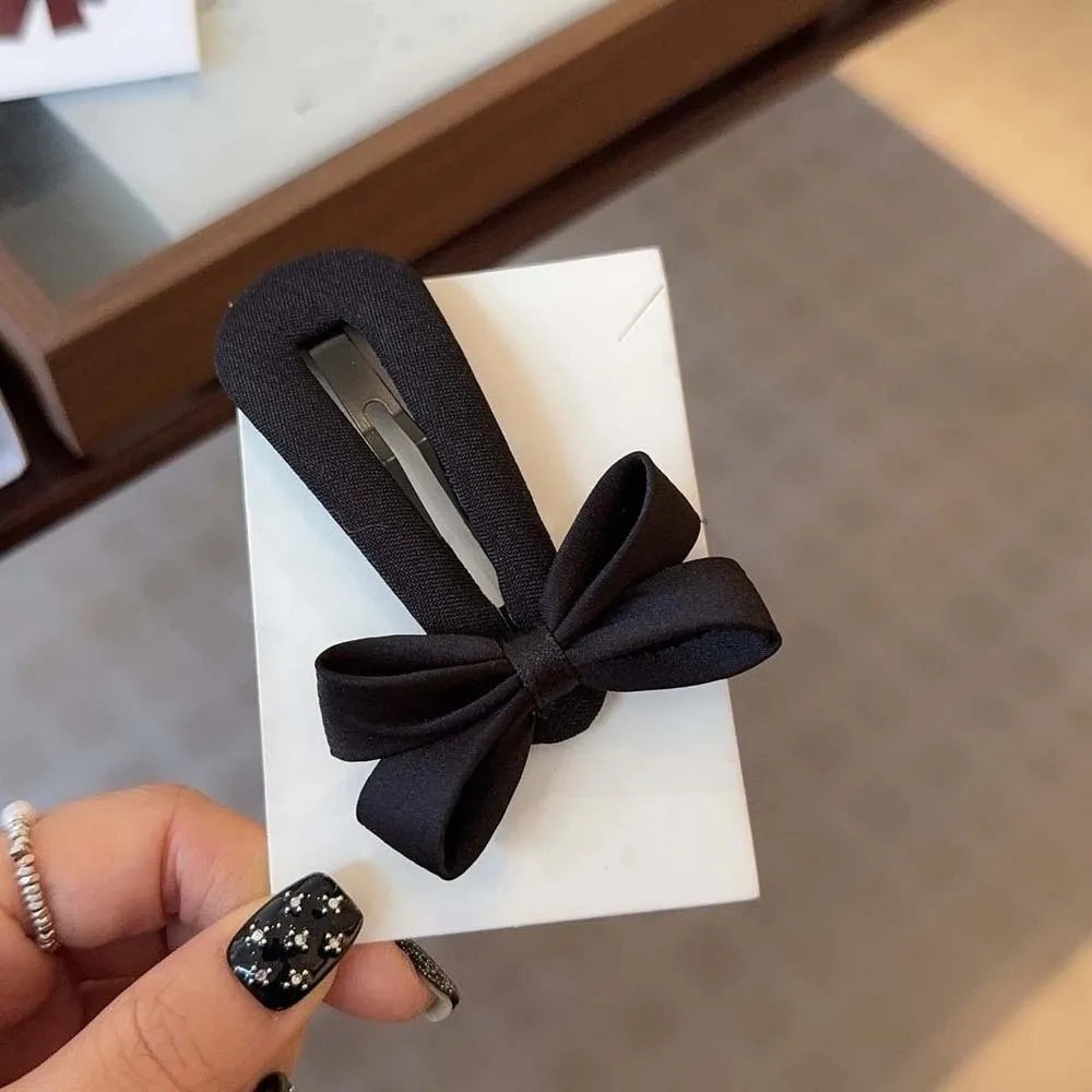 Headwear Polyester Bownot Hair Clip Alloy High-end Plaid Bow Hairpin Elegant Solid Color Korean Barrettes Girls