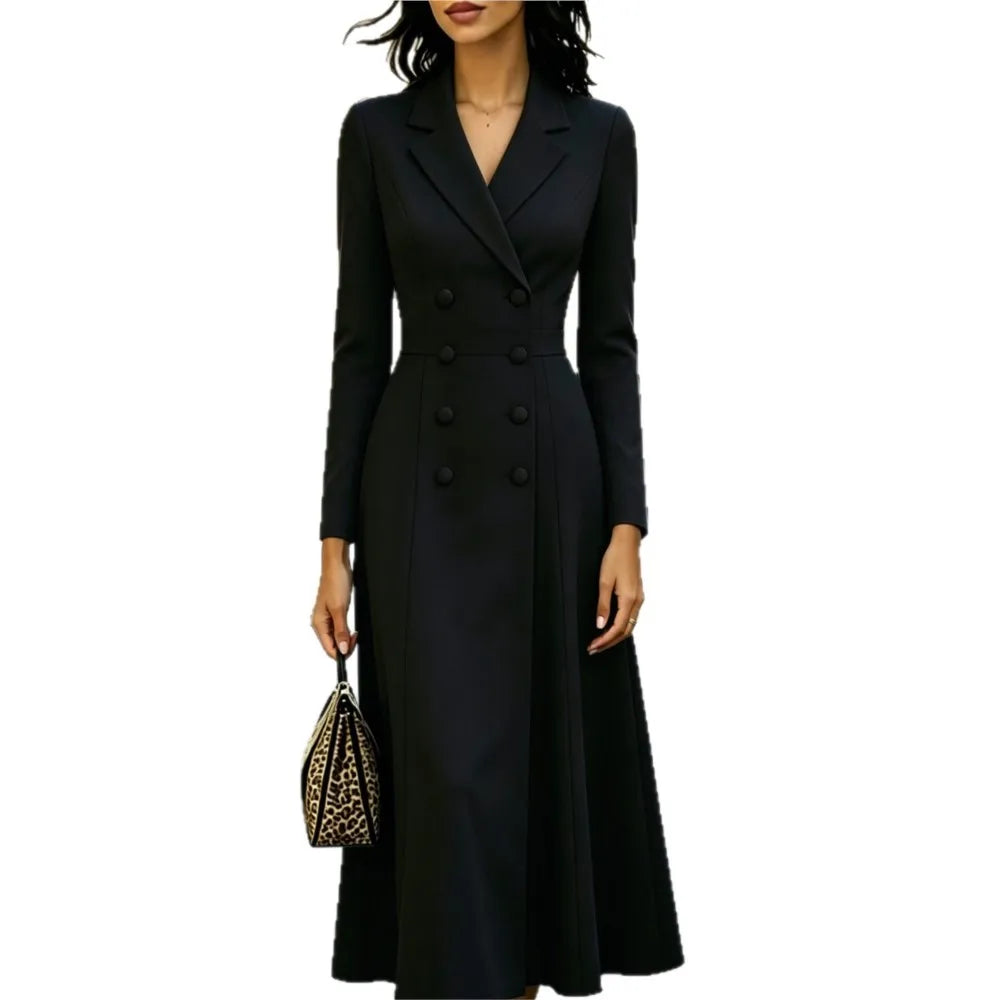 Robe femme A-line mi-longue – Manches longues et col V