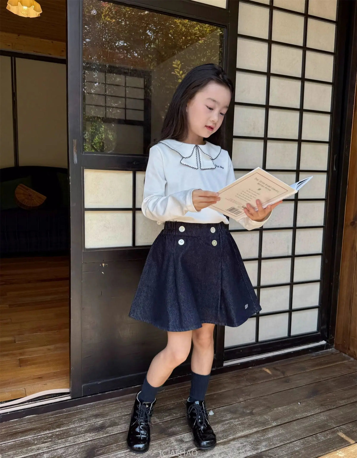 Teen Girl Clothes Children  Waist Shell Button Denim Skirt and Top Kids Versatile Casual Outfits Costumes Vintage Girls Elastic