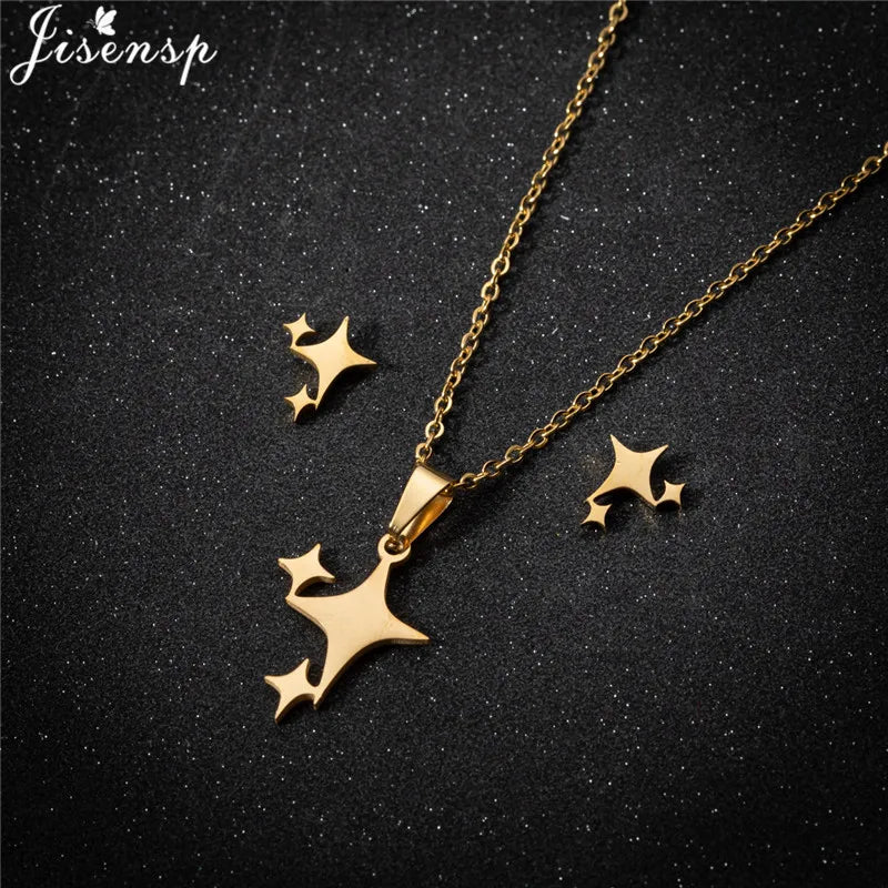 Parure Bijoux Femme Minimaliste – Collier + Boucles d’Oreilles Acier Inoxydable