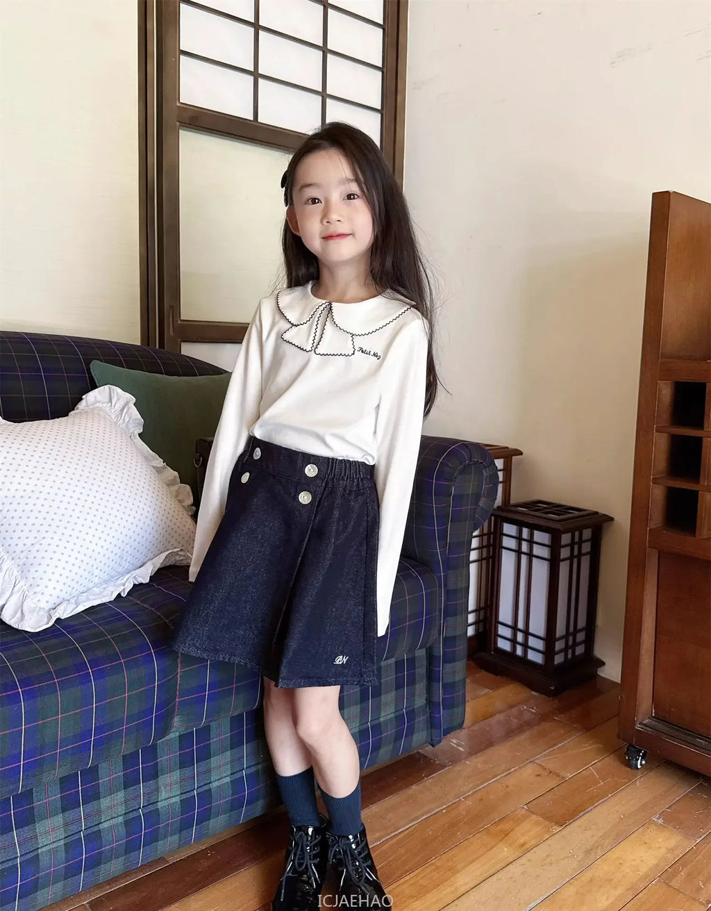 Teen Girl Clothes Children  Waist Shell Button Denim Skirt and Top Kids Versatile Casual Outfits Costumes Vintage Girls Elastic