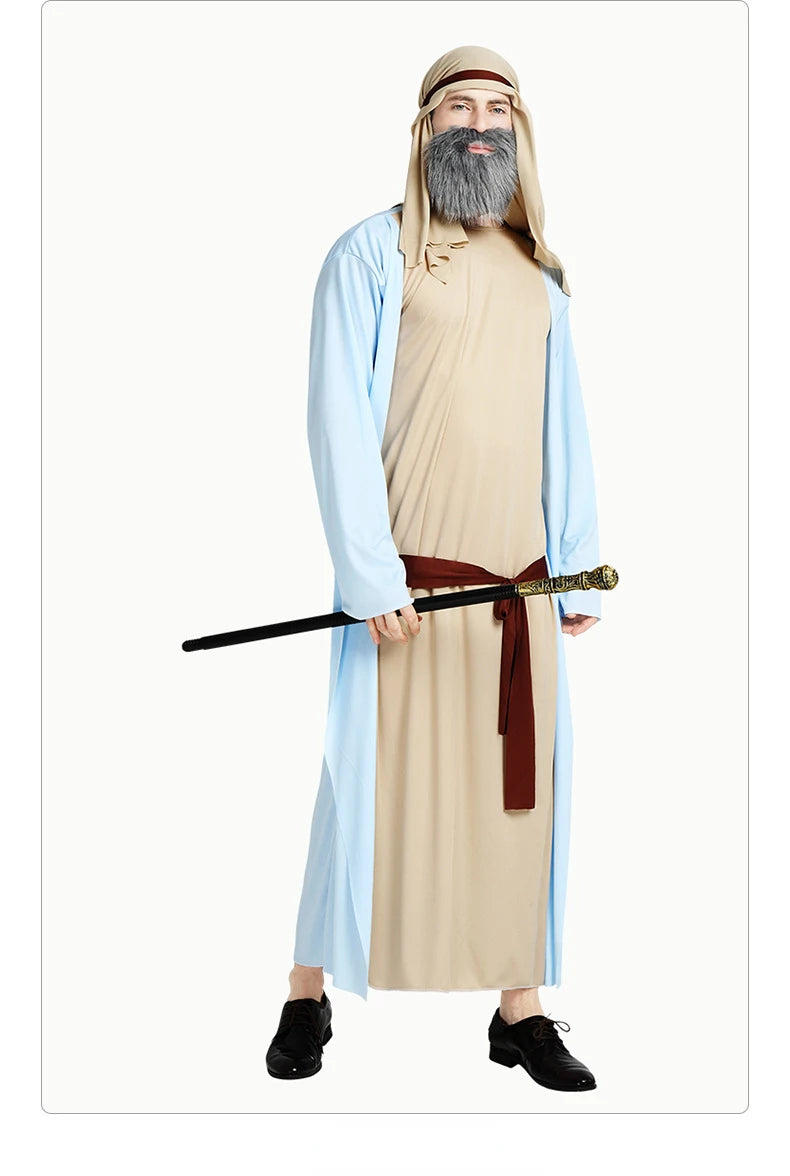Women Men's Chief Arab Girl Arabian Costume Blue White Robe Halloween Cosplay Carnival Fancy Dressed Up