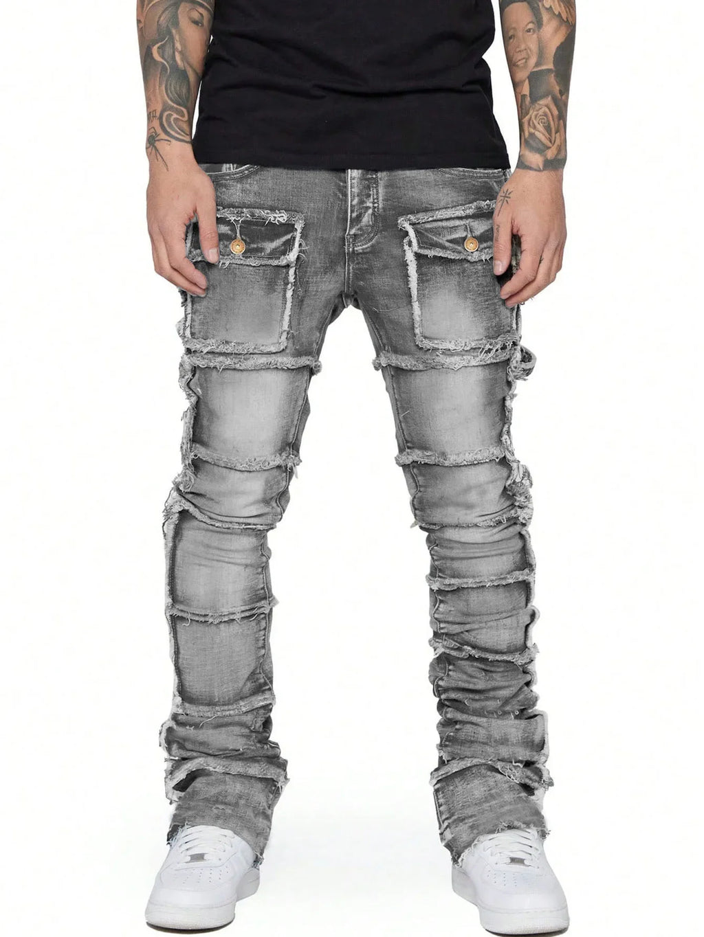 Jean homme évasé avec patch – Workwear streetwear