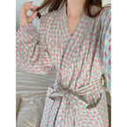 Women's Robe Bathrobe Bathing Love Plaid Loose Long Sleeve Long