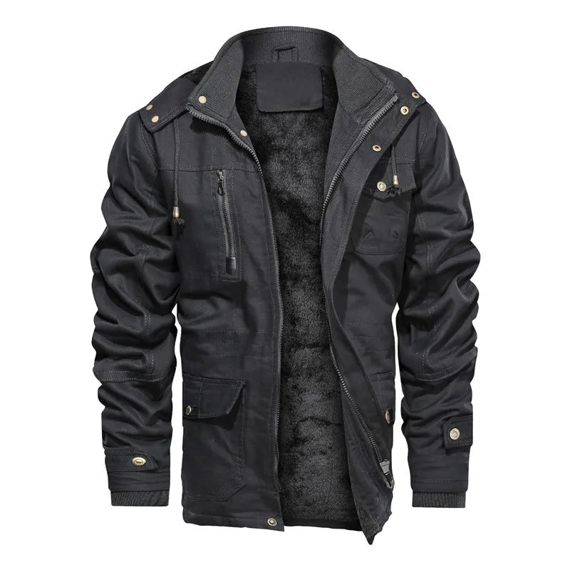 2025 New Men Velvet Cotton Jacket Autumn Winter Thickened Casual Coat Workwear Style Outdoor Warm Fleece Lined Mens Coat