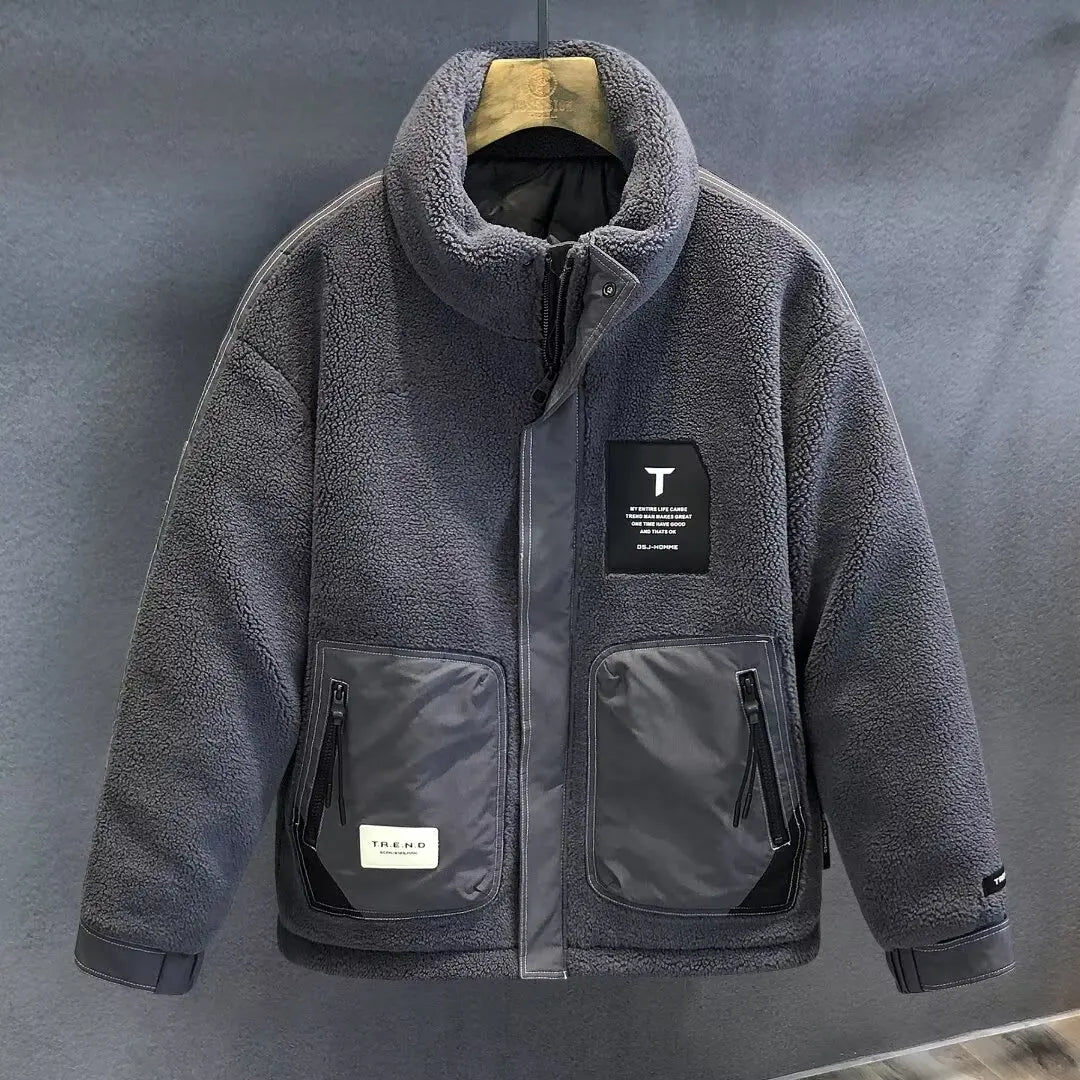 Lamb Velvet Jacket Men's Fleece Lined Thick Cotton Coat Autumn Winter Style Men's Winter Couple Large Size Cotton Clothes