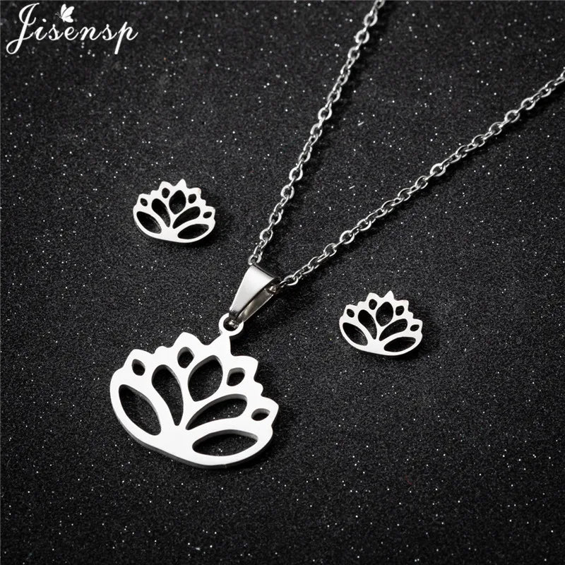 Parure Bijoux Femme Minimaliste – Collier + Boucles d’Oreilles Acier Inoxydable