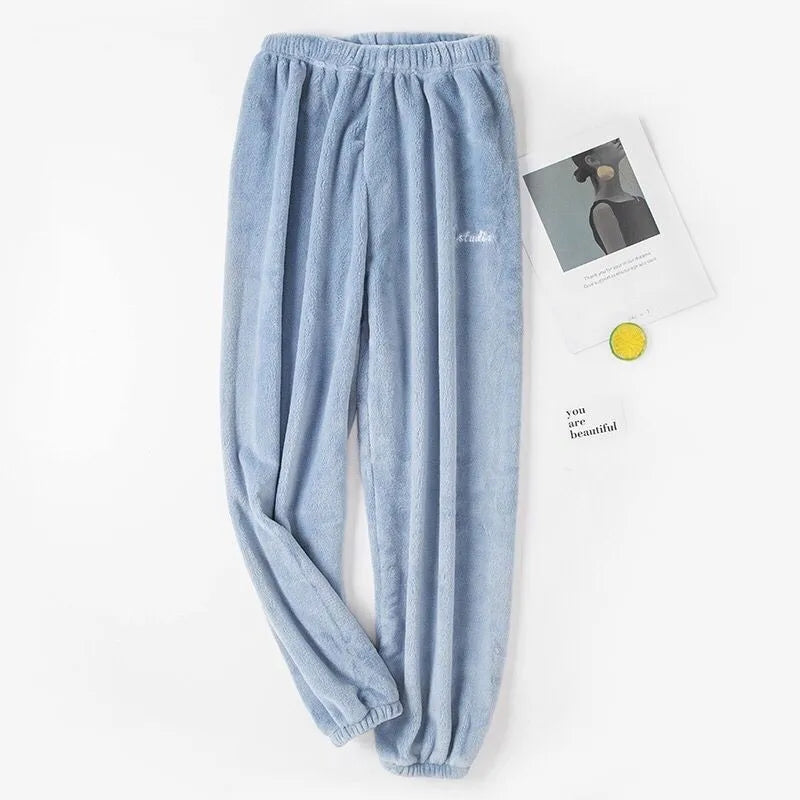 Winter Plush Pajama Pants for Women Soft Fleece Lined Thermal Lounge Wear Warm Elastic Waist Sleep Pants Cozy Home Clothing