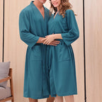 Peignoir Couple Col V – Robe de Chambre Unisexe Manches Longues