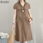 Robe femme ZANZEA à manches courtes – Cordon à la taille