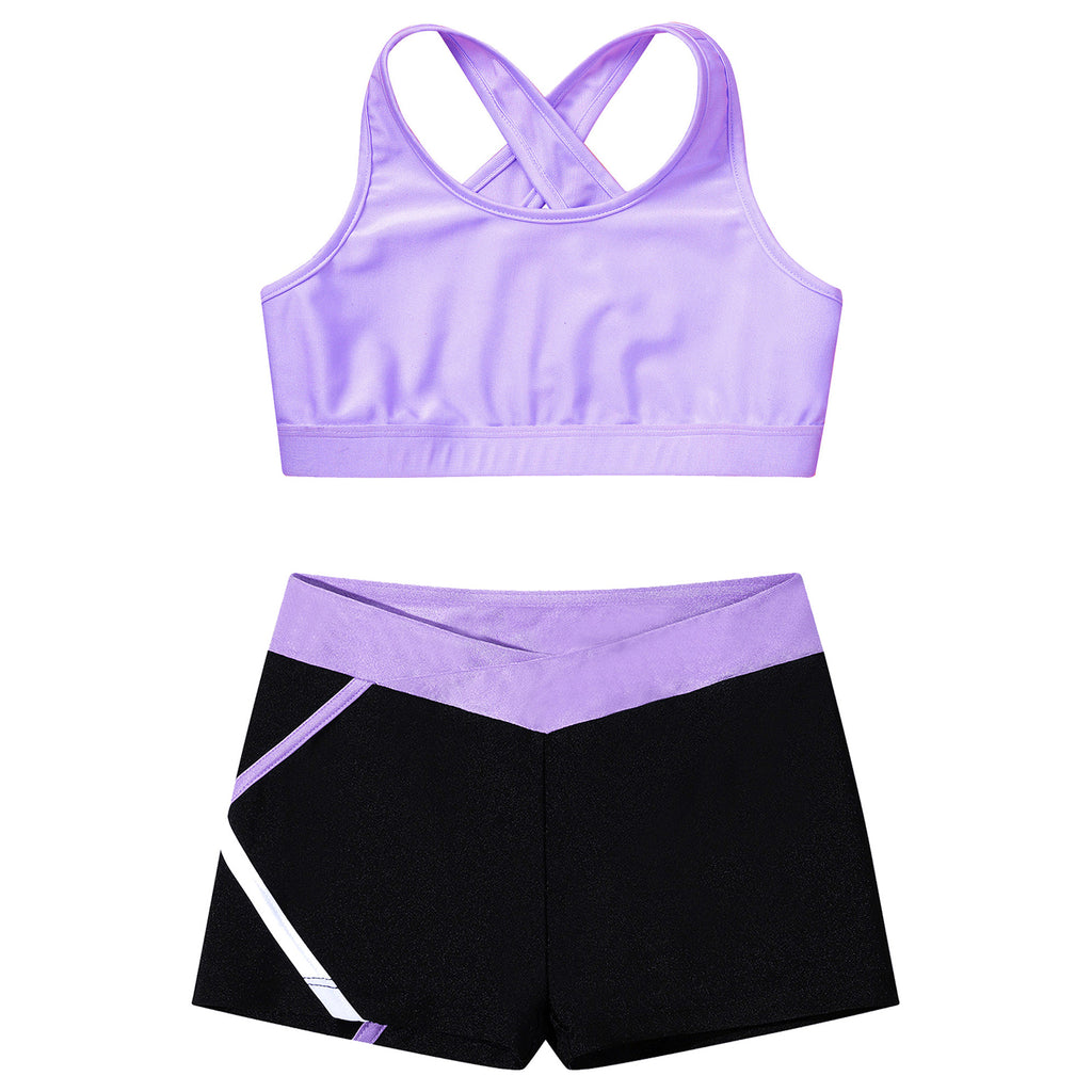 Children's Clothing Girls Ballet Dance Suits Crop Top + Shorts Sports Sets for Running Gym Workout Outfit 8 10 14 16 Kids Sets