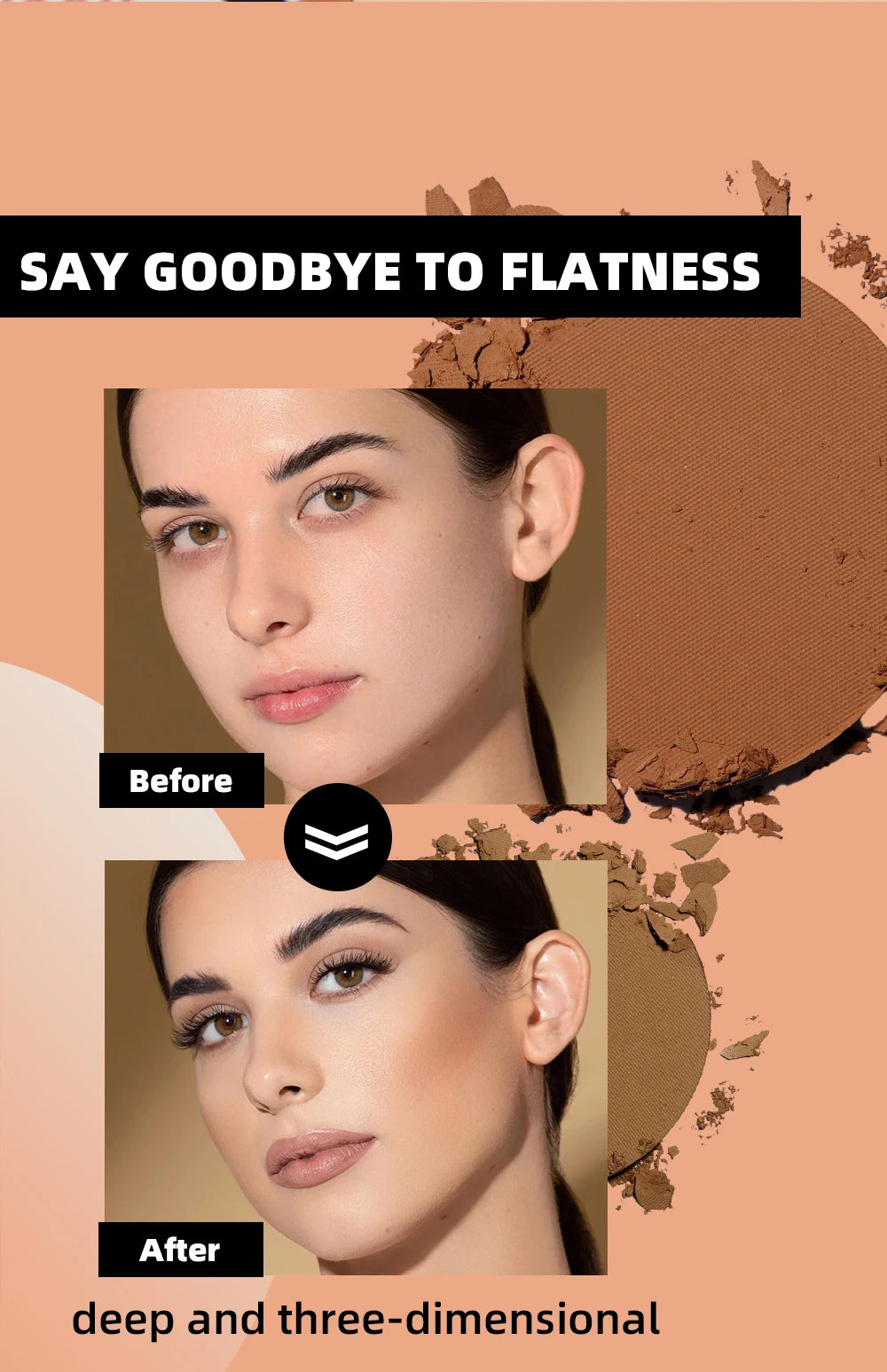 QIBEST Single Color Bronzer Contour Palette Face Shading Grooming Powder Lasting Matte Nose Shadow Highlight Blush Face Makeup