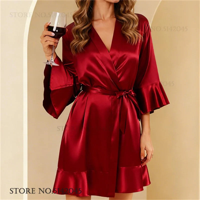 Robe de chambre femme satinée – Kimono à col V