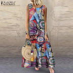 ZANZEA Women Bohemian Summer Dress Causal Sleeveless Floral Printed