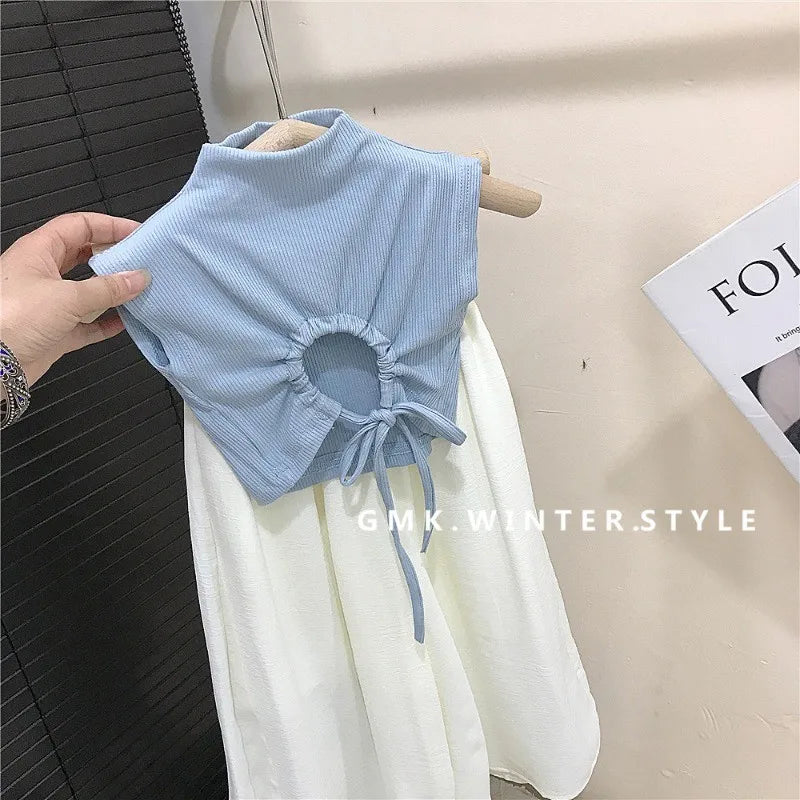 Children's Clothing sets 2-7 Years Backless Sleeveless T-Shirt & White Wide Leg Pants Summer Outfit Toddler Infant Clothing Set