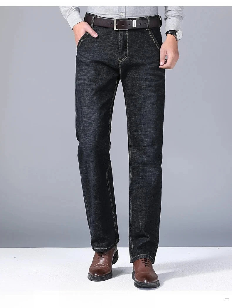 2025 NEW Men's Fashion Business Jeans Classic Style Casual Stretch Slim Jean Pants Male Brand Denim Trousers Black Blue