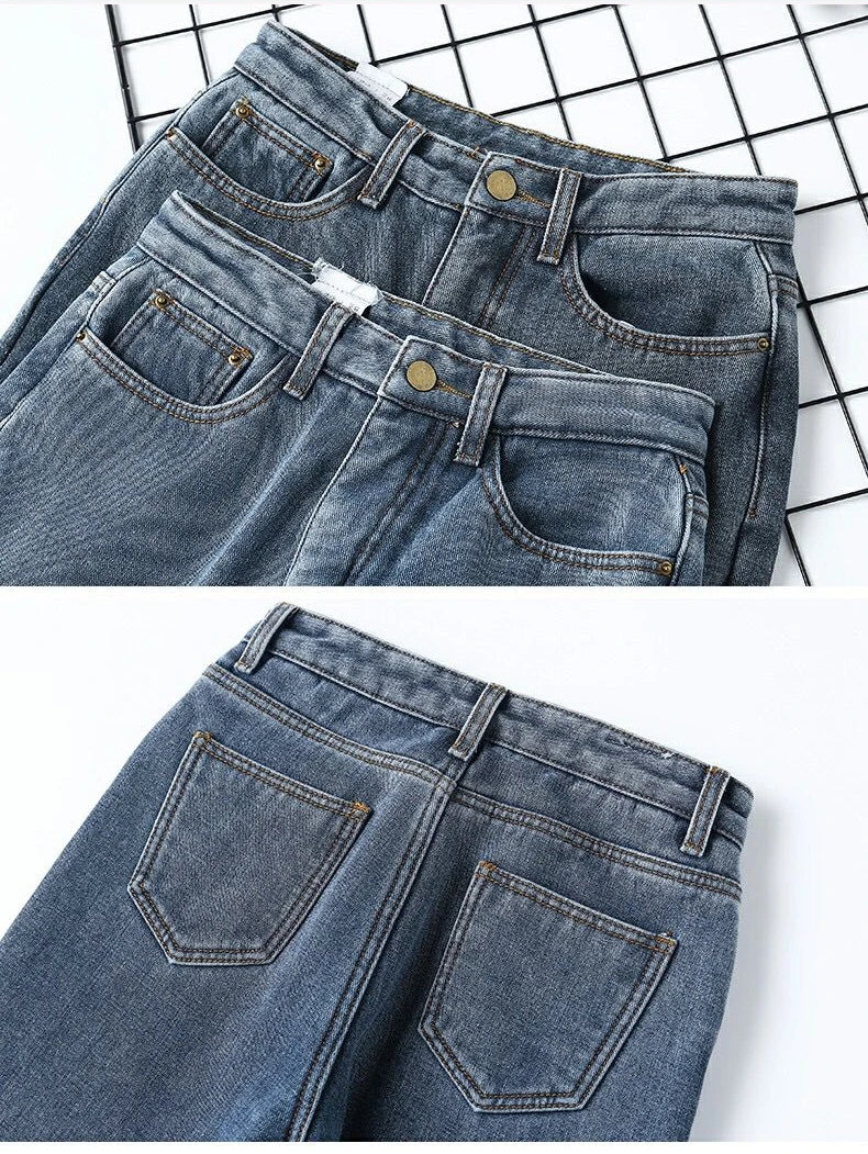 Velvet Thickened New Jeans Female Straight Pants Loose 2023 Winter Korean High-waisted Outside Wearing Warm Harun Pants