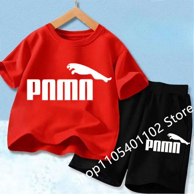 Children Clothes letters Print T-shirt 3-12Yrs Boys Girls Short-sleeved Top+Shorts Casual Fashion Sports Set Clothing