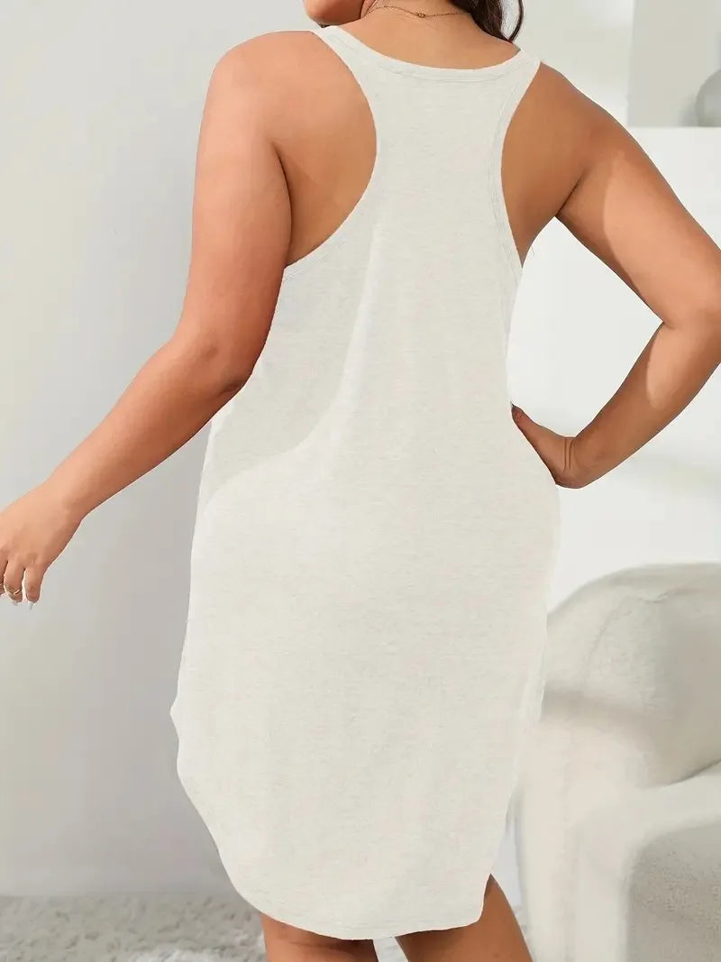 Women's Plus Size 1XL-5XL Basic Loungewear U-Neck Sleeveless Dress A-line Solid Color Casual Beach Dress Party Dress