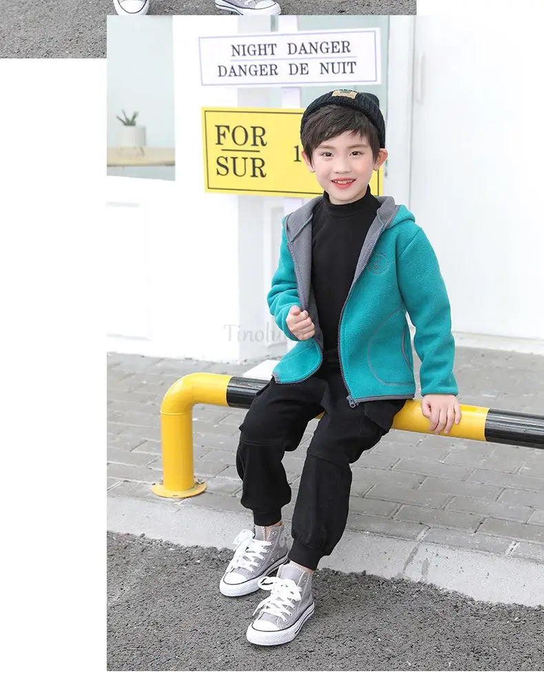 Manteau Polaire Enfant À Capuche – Double Polaire Chaud Zipé 2-14 Ans