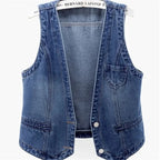 Gilet en jean femme – Col V et fermeture boutonnée