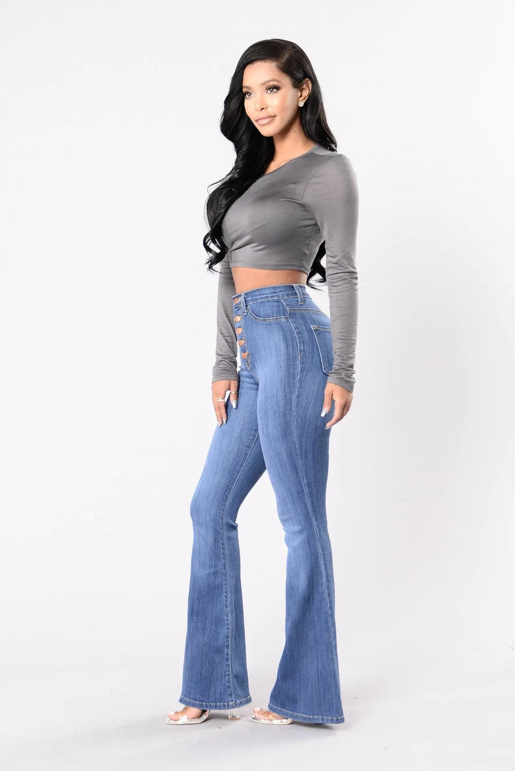 European American Best Selling Spring Autumn Fashion Women Jeans Slim Fit High Waist Versatile Hip Lifting Flared Pants