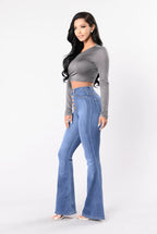Jean évasé femme taille haute – Boutons apparents