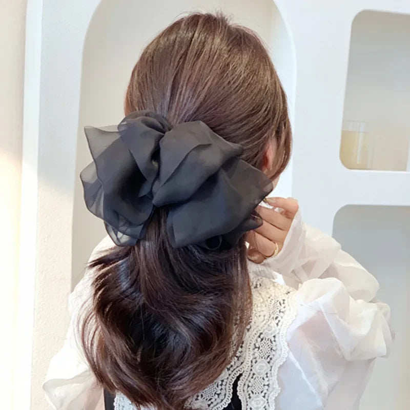 Woman White Black Chiffon Bowknot Hair Clip Super Big Bowknot Barrette for Girls Comfortable Headwear Hair Apparel Accessories