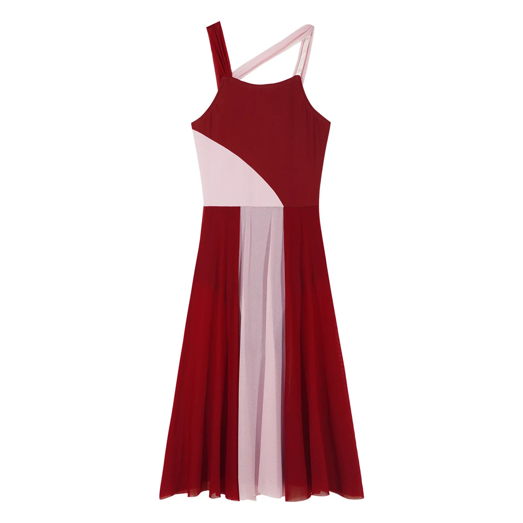 Women Ballet Dance Dress Adult Modern Contemporary Lyrical Dance Costumes Sleeveless Color Block Gymnastics Leotard Dancewear