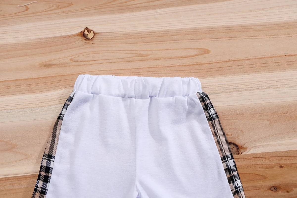 2pcs IURNXB Baby Clothes Set Infant Short Sleeve Tees+Shorts Cartoon Checked Bear Print Cute Kids Tops Pants Casual Suits 3-24M
