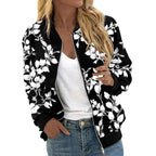 Veste Bomber Femme Imprimé Floral – Courte Zipée Casual Automne Hiver