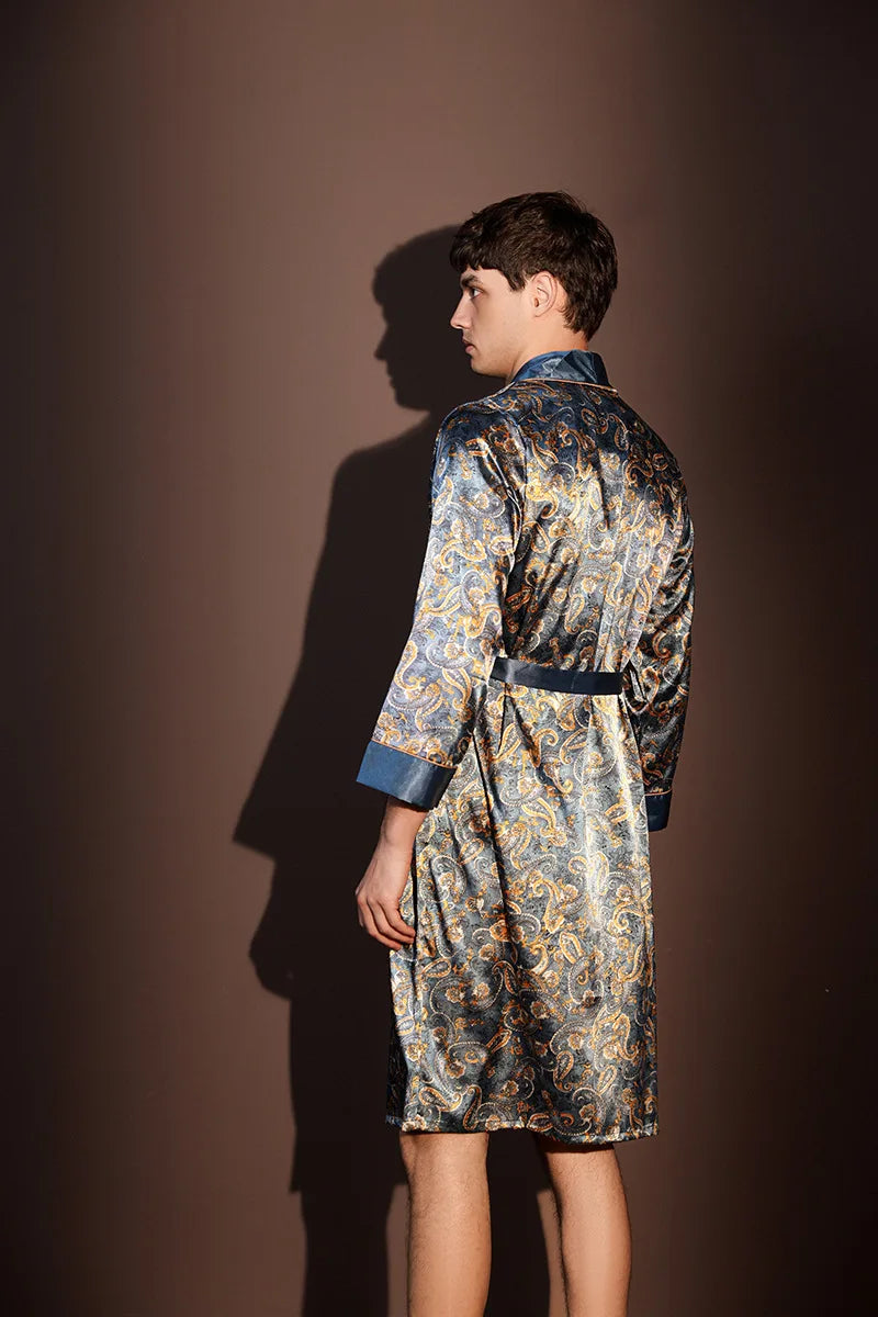 Peignoir Homme Soie de Glace — Imprimé, Léger & Confortable