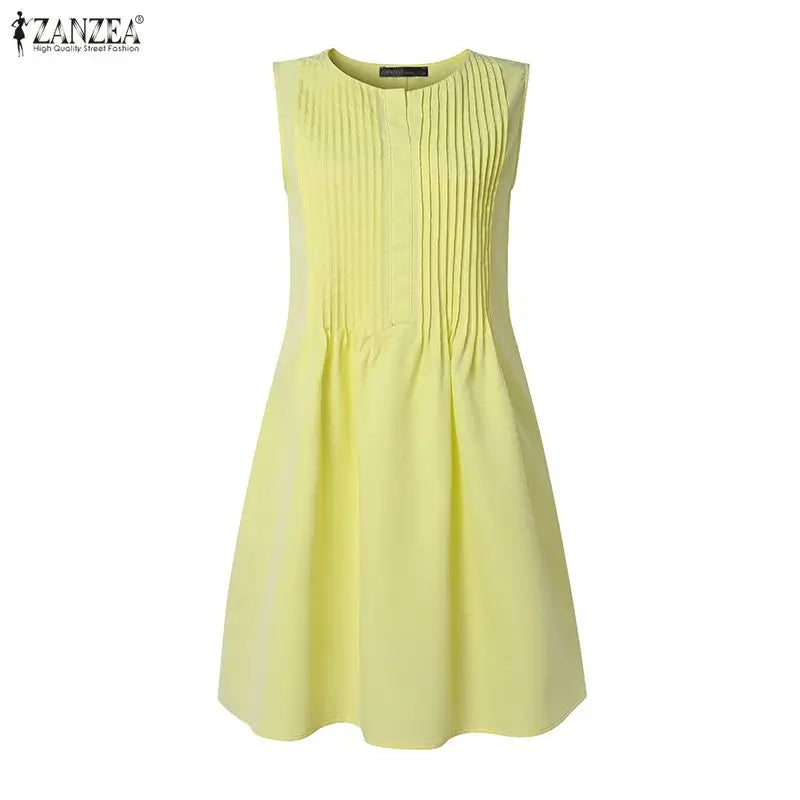 Women Bohemian Dresses Short Robe Solid Color Casual Loose Mini Vestidos 2026 ZANZEA Sleeveless Tank Summer Party Sundress