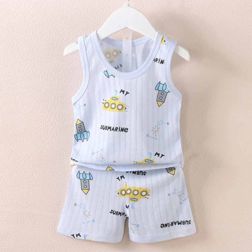 Mother Kids Clothes Baby Cotton Print  Children's Clothing T-shirt Vest Tops Shorts Sets Boys Girls Cute Breathable Summer