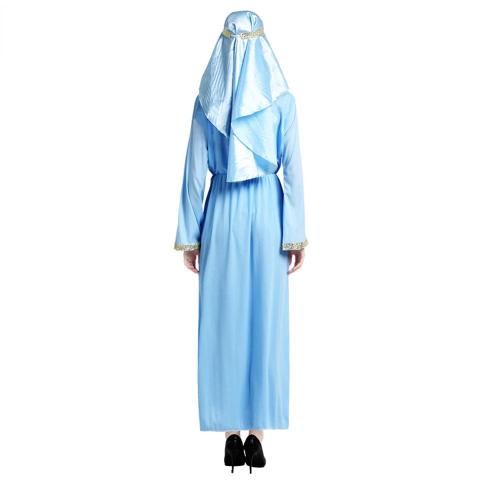 Women Men's Chief Arab Girl Arabian Costume Blue White Robe Halloween Cosplay Carnival Fancy Dressed Up