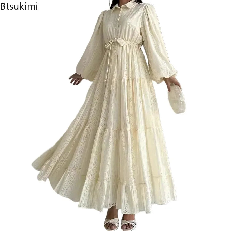 2026 New Women's Fashion Arab Long Robe Lady Party Dresses Spring Autumn Sashes Eid Ramadan Morocco Dubai Kaftan Islam Vestidos