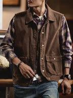 American Retro Workwear Denim Vest Men's Spring New Loose Casual Outdoor Jacket Coat Youth Urban Fashion All Seasons