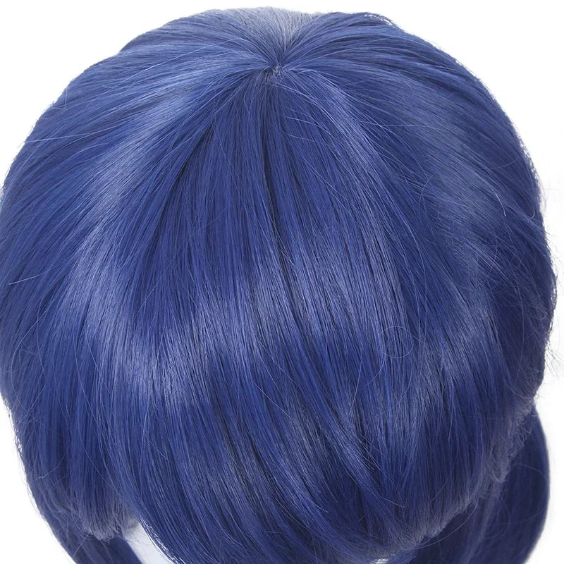 2025 Halloween perruque de Cosplay à Double queue de cheval bleue foncée pour femmes, cheveux synthétiques lisses et résistants