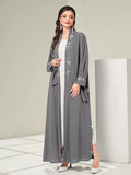 Abaya Cardigan Femme – Robe Longue Musulmane Soirée Éïd Détail Diamant