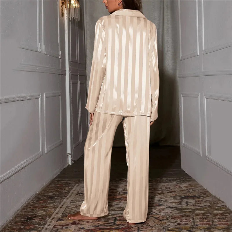 Sleepwear Summer Wear New Women's Youth Stripe Ice Silk Thin Short Sleeved Trousers Sets Pajamas Home Clothing Set Femme