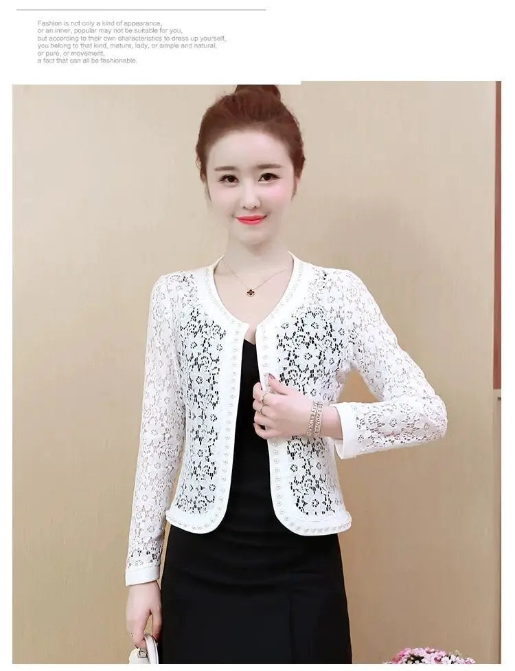 Veste courte en dentelle femme — Cardigan léger printemps-été