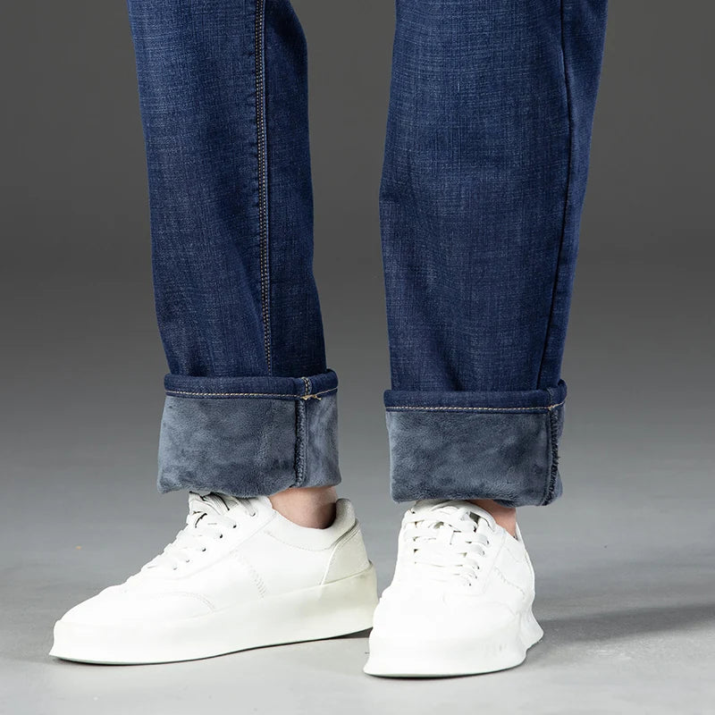 2026 Winter Fleece Thick Warm Men Jeans Slim Skinny Stretch Straight Classic Version of  Denim Plush Pants Male Brand Clothing