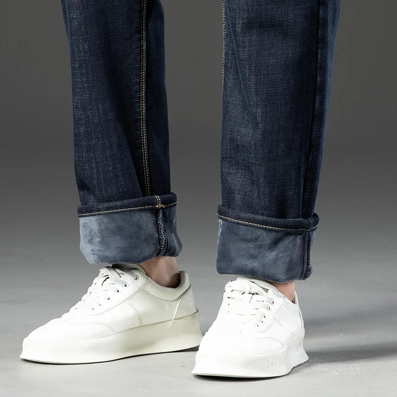 2026 Winter Fleece Thick Warm Men Jeans Slim Skinny Stretch Straight Classic Version of  Denim Plush Pants Male Brand Clothing