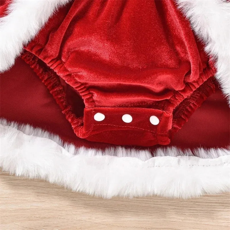 Baby Girl's Christmas Velvet Dress with PP shorts & Hat Set ,Pom pom Trim baby girl clothes,크리스마스 아기의상 ,vestido bebê menina luxo
