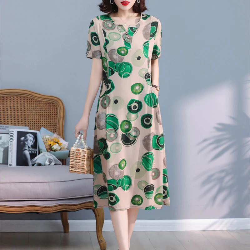 New Hot Fashion 2025 Casual Print Women Summer Dresses For Women Clothing Cotton Vintage Dress Plus Size