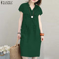 Summer Fashion Short Sleeve Dress ZANZEA Women Casual Drawstring Waist Vestidos Knee-length Robe Femme Elegant OL Work Sundress