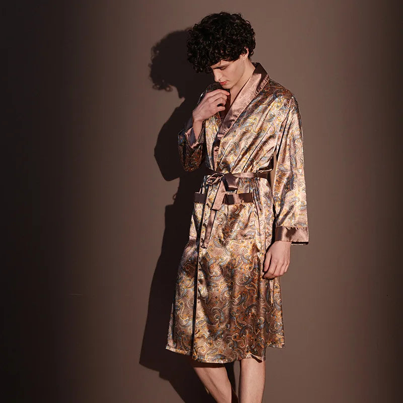 Peignoir Homme Soie de Glace — Imprimé, Léger & Confortable