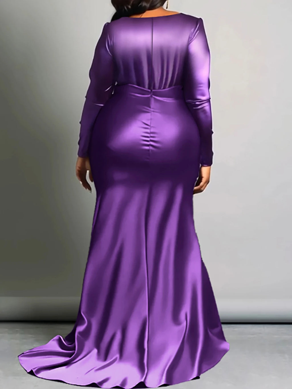 Plus Size Elegant Women Dress Solid V-Neck Long Sleeve High Waist Luxury Evening Gown Party Wedding Guest Fishtail Long Dresses